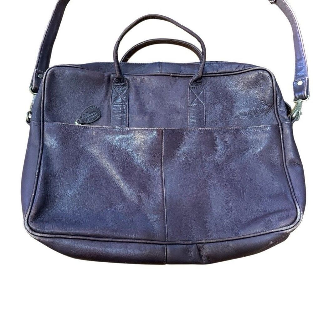 Frye Messenger Bag Leather Zip Work Briefcase in Brown Leather Distressed - Picture 9 of 15